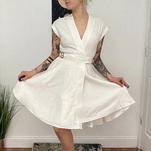 Rachel Zoe Cap Sleeve Textured A-Line Evening Dress Size 0 White - Picture 2 of 12